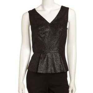 Tahari black/silver metallic tweed peplum top